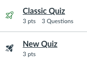 image showing the Classic Quizzes icon (outlined rocket ship icon), and the New Quizzes icon (filled in rocket ship).